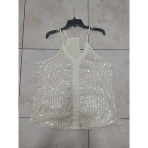 Sequin Tank Top‎ Sleeveless Party Clubwear Sparkle Shimmer Racerback